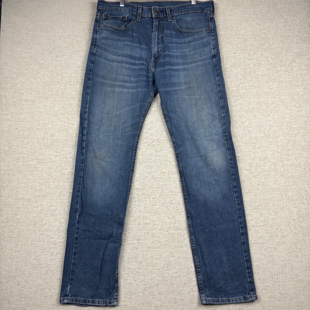 Levis 505 Mens 34x34 Jeans Grungy Dark Blue Washed Denim Honeycombing High Fade